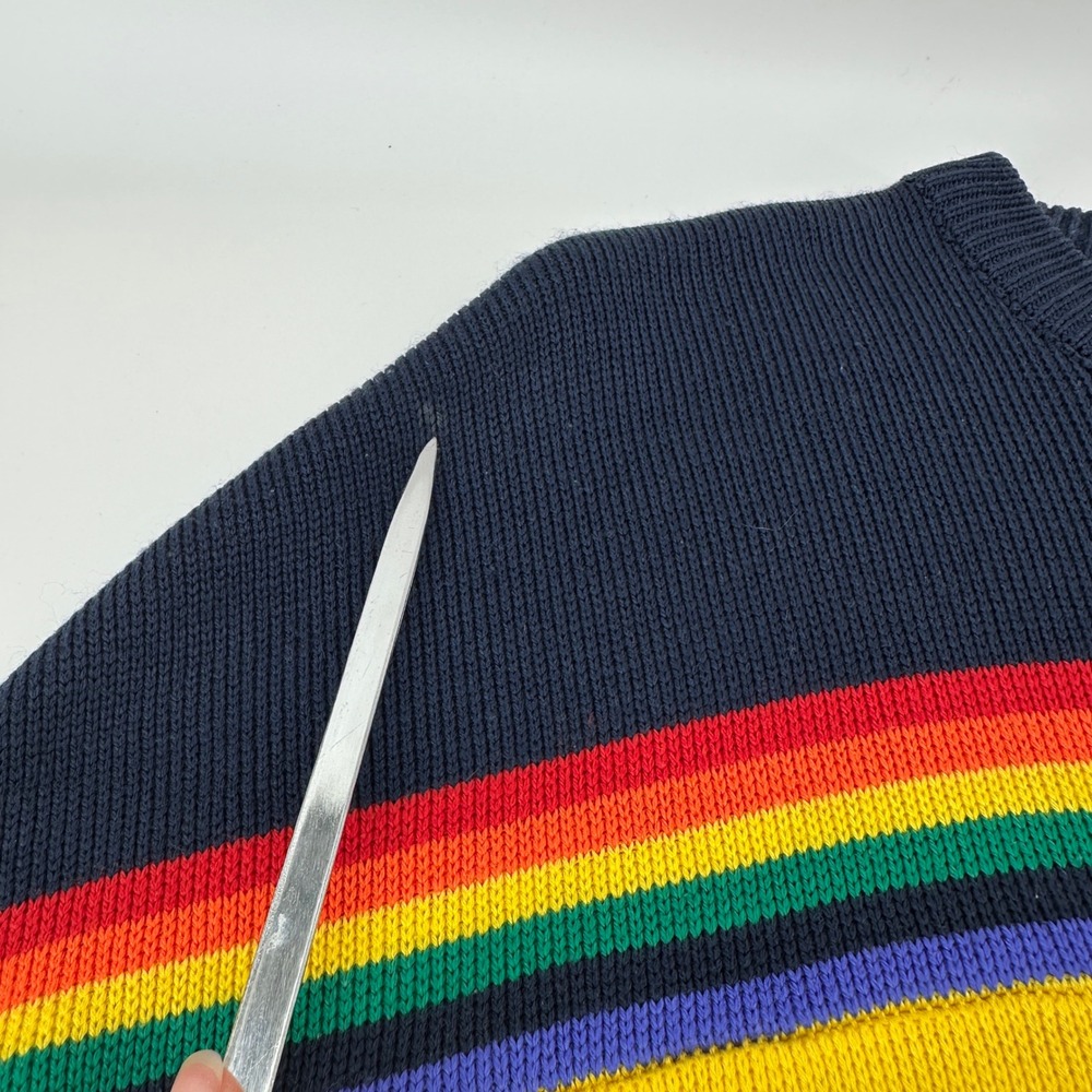 VTG 80s Ocean Pacific Op Rainbow Stripe Sweater Large Stranger Things Surf Retro - Picture 9 of 12